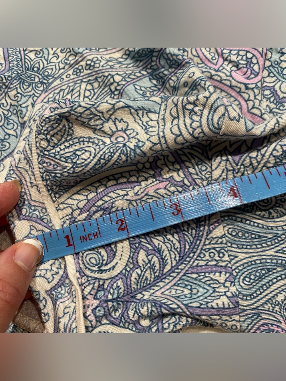 (M) Soma Cool Nights Printed Piped Pajama Cami Shorts Set Paisley Cream Blue - Picture 15 of 16